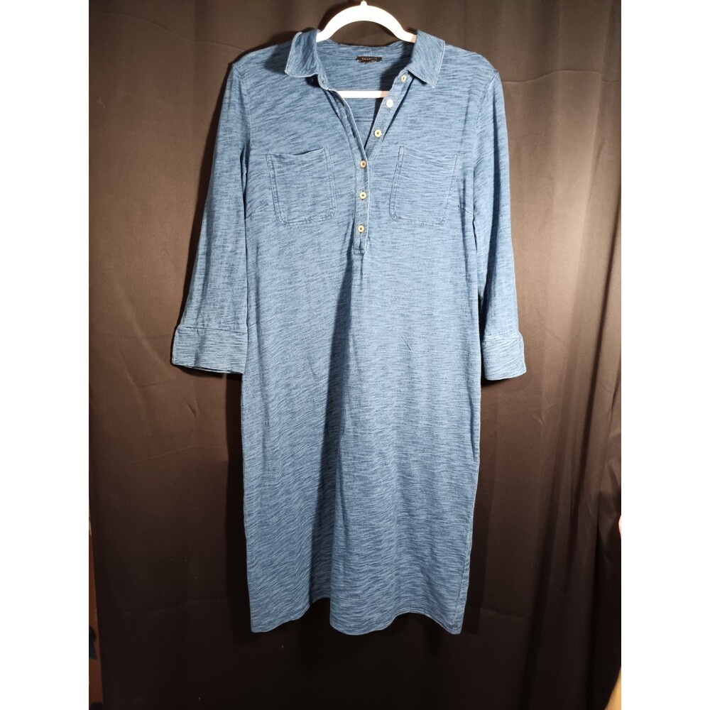 Talbots Shirt Dress Medium Blue 3/4 Sleeve Collared Pockets Cotton Modal Casual